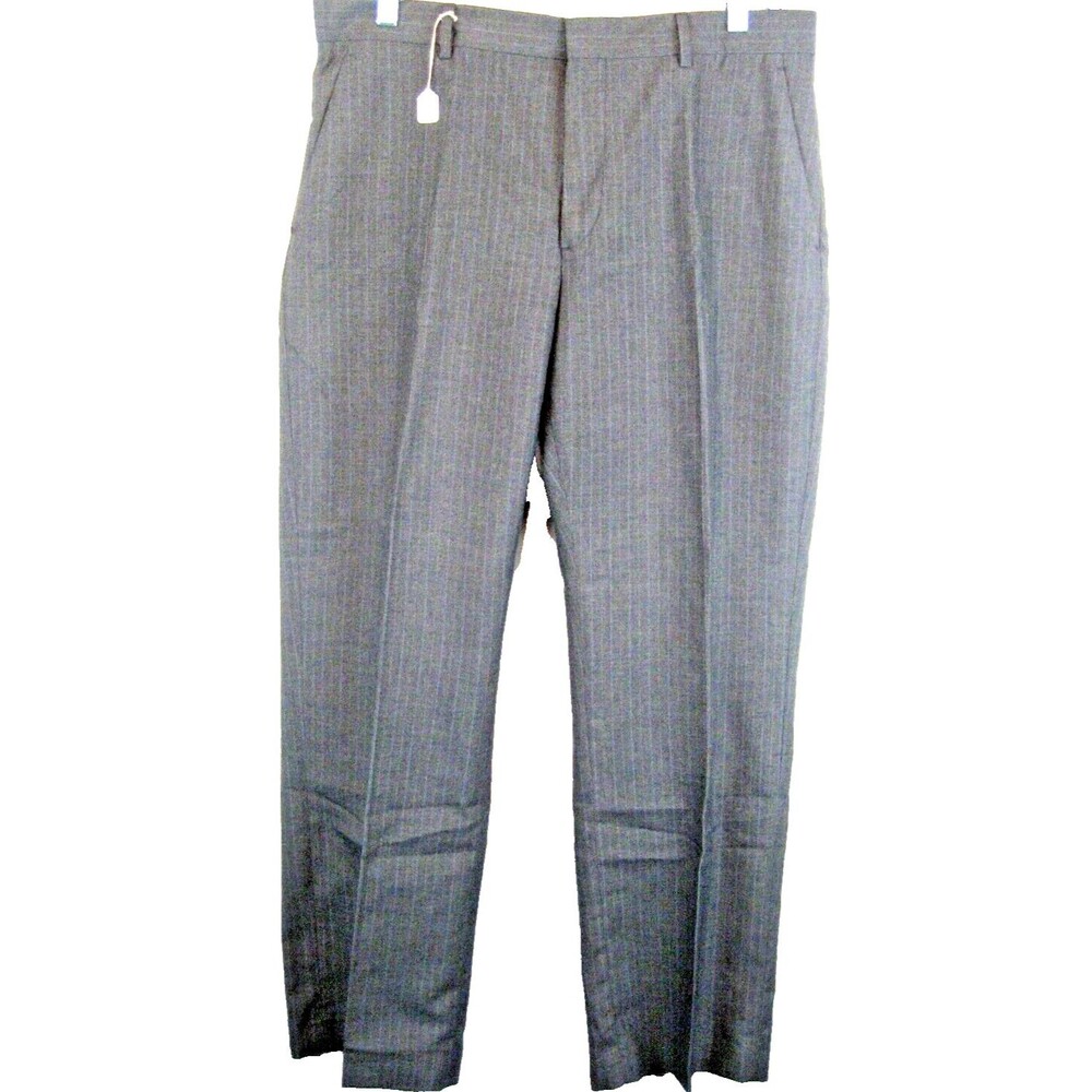 Mens NWOT Banana Republic Gray Pinstripe Classic FlatFront Casual Pants sz 34x30